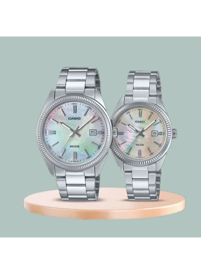 CASIO Quartz Mother of Pearl Dial Stainless Steel Strap Pair Watch MTP/LTP-1302DS-7AV - Image 3